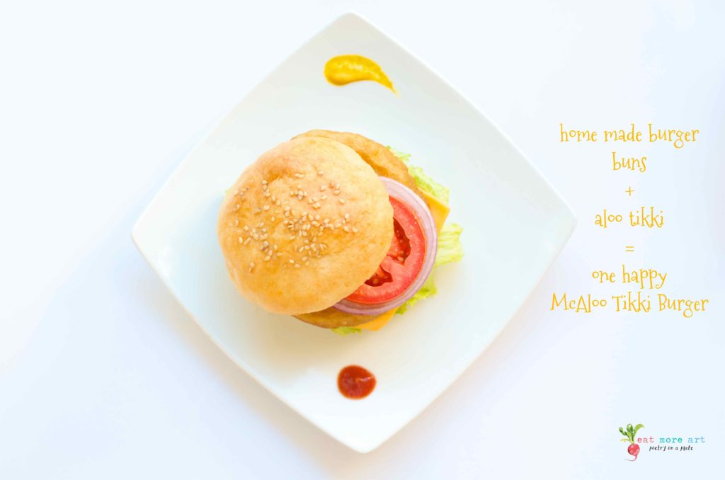 an overhead shot of veggie burger on a white background