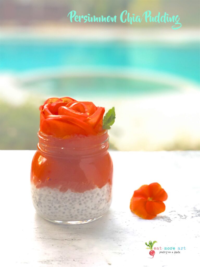 A side shot of persimmon coconut chia pudding