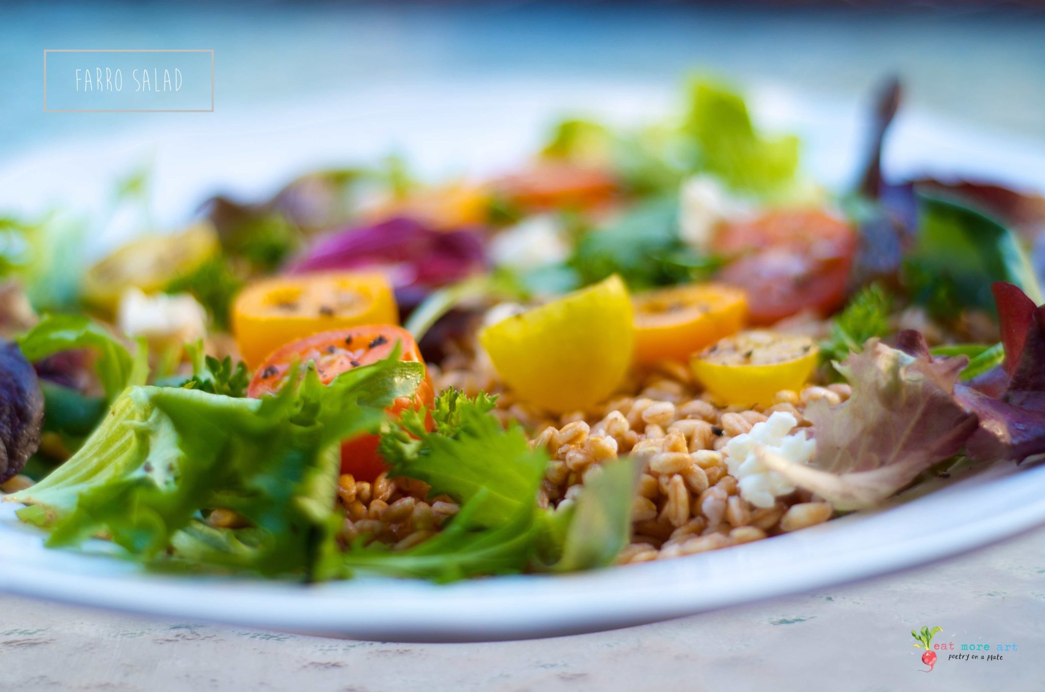 A plate of colorful farro salad