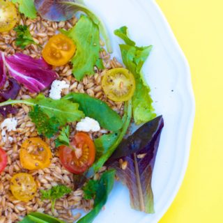 A plate of colorful farro salad