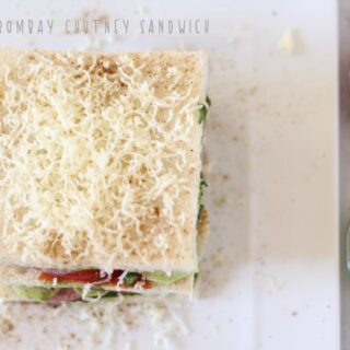 A closeup overhead shot of Bombay Chutney Sandwich