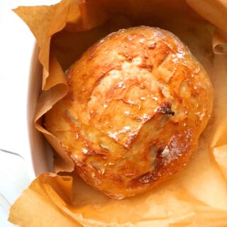 an overhead shot of freshly baked no-knead breadd